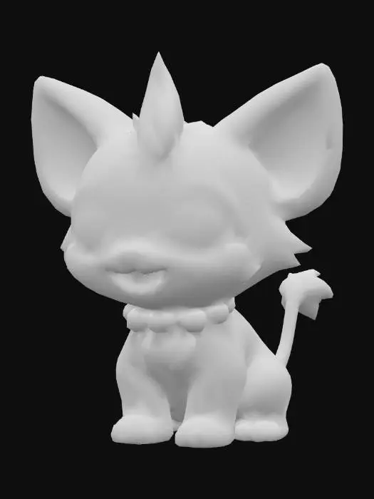3D model for anime like pokemon, cute animal spiritual pets. fantasy, chibi baby, fantasy puma cub with green eyes.