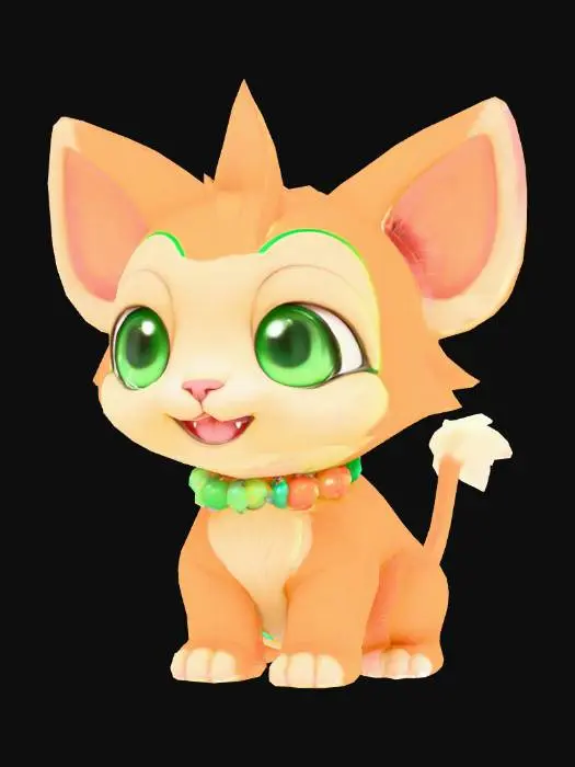 3D model for anime like pokemon, cute animal spiritual pets. fantasy, chibi baby, fantasy puma cub with green eyes.