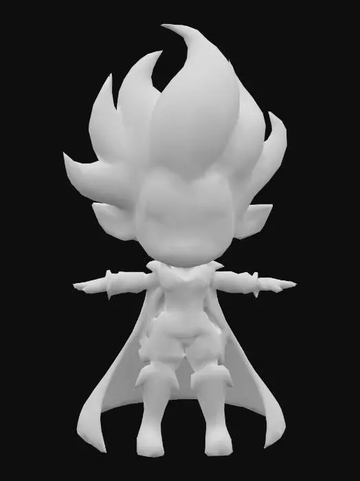 3D model for Costume, stylized, Cute. 
Stylized female fantasy character Costume, stylized, Cute. in a whimsical, semi-realistic style. Large expressive eyes, slightly oversized head, slim waist, and compact limbs. Voluminous windswept hair, confident facial expression. Inspired by animated fantasy games and collectible figurines. Clean T-pose, focus on costume and silhouette.

