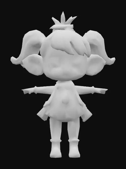 3D model for Costume, stylized, Cute. 
Stylized female fantasy character Costume, stylized, Cute. in a whimsical, semi-realistic style. Large expressive eyes, slightly oversized head, slim waist, and compact limbs. Voluminous windswept hair, confident facial expression. Inspired by animated fantasy games and collectible figurines. Clean T-pose, focus on costume and silhouette.
