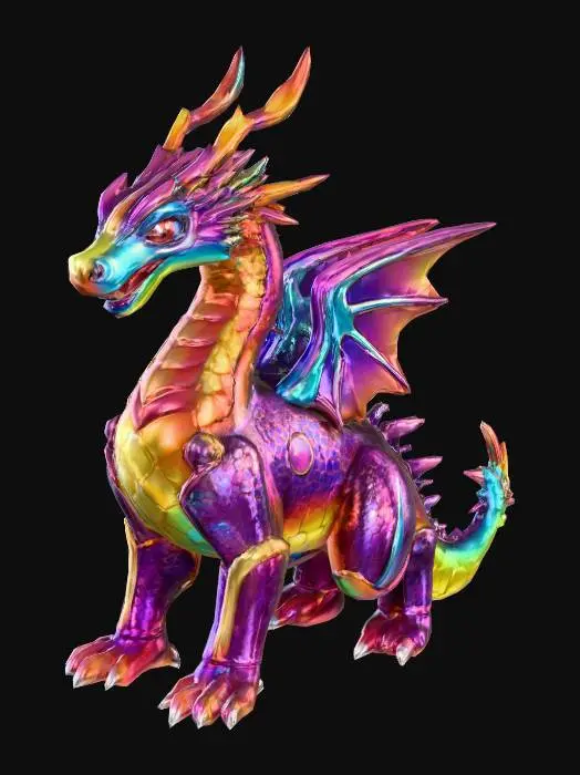 3D model for #PBR#, Shiny scaly rainbow animal, pokemon like Epic Mount .Spiritual, elemental creature Mature, sparkly, wet, shining or armored, #PBR#