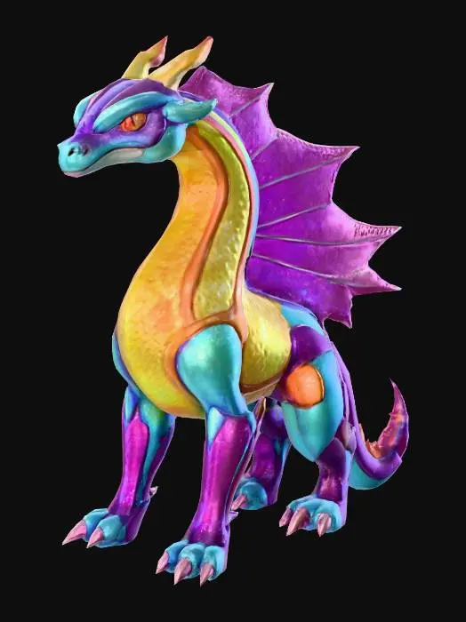 3D model for #PBR#, Shiny scaly rainbow animal, pokemon like Epic Mount .Spiritual, elemental creature Mature, sparkly, wet, shining or armored, #PBR#