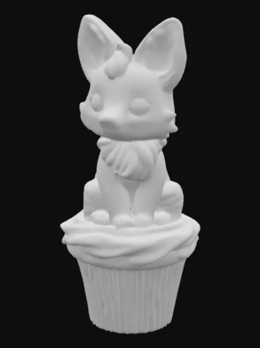 3D model for Stylized chibie cute fantastique fox made of whipped cream. Ice cream. Sitting in a cake of ice-cream cup or Cupcake. 
, #food#, 
, #food#