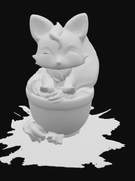 3D model for Stylized chibie cute fantastique fox made of whipped cream. Ice cream. Sitting in a cake of ice-cream cup or Cupcake. 
, #food#, 
, #food#