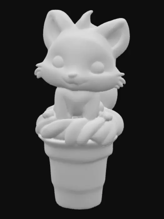 3D model for Stylized chibie cute fantastique fox made of whipped cream. Ice cream. Sitting in a cake of ice-cream cup or Cupcake. 
, #food#, 
, #food#