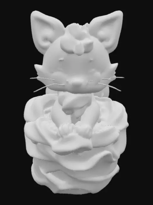 3D model for Stylized chibie cute fantastique fox made of whipped cream. Ice cream. Sitting in a cake of ice-cream cup or Cupcake. 
, #food#, 
, #food#