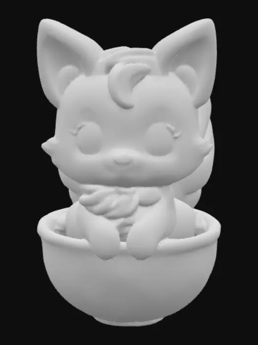 3D model for Stylized chibie cute fantastique fox made of whipped cream. Ice cream. Sitting in a cake of ice-cream cup or Cupcake. 
, #food#, 
, #food#