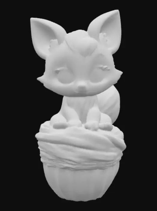 3D model for Stylized chibie cute fantastique fox made of whipped cream. Ice cream. Sitting in a cake of ice-cream cup or Cupcake. 
, #food#, 
, #food#