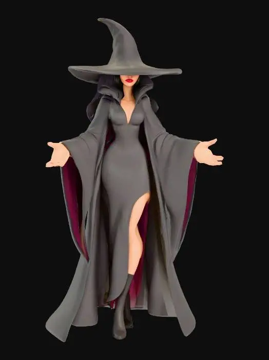 3D model for Stylized disney villain like female with big large head. soft jawline, high cheekbones, full lips, and large almond eyes. Neck is slender, leading to narrow shoulders and toned arms with short forearms and elegant hands. Torso is compact with a very narrow waist and subtle abs. Chest is natural and proportional. Hips are wide, flowing into full, rounded thighs. Legs are long and thin with gentle muscle definition in calves and smooth knees. Feet are small and arched, toes delicately sculpted. Overall silhouette is graceful, animation-friendly, and grounded in stylized realism wearing Fantasy Video game costume, in a T-Pose, leg are not touching. new Disney 3d model style or pixar stylized animated models features, MOBA RPG Digital concept art Costume., #villain#, #villain#, #villain#,