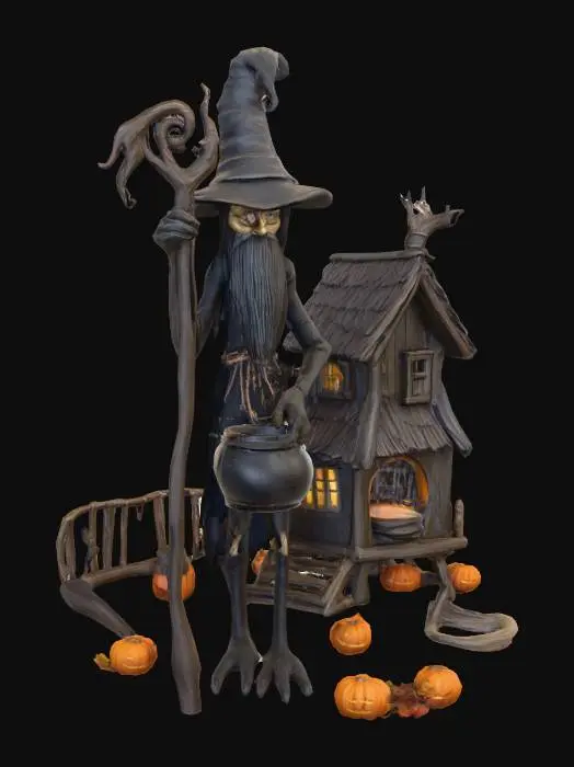3D model for #Halloween2025#, stylized baba yaga, #Halloween2025# with baba yaga house