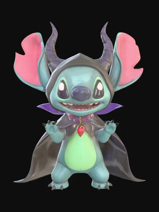 3D model for Stylized Stitch in a Maleficent ( sleeping beauty vilaint) costume or Zero (nightmare before christmast dog) costume, #Halloween2025#,