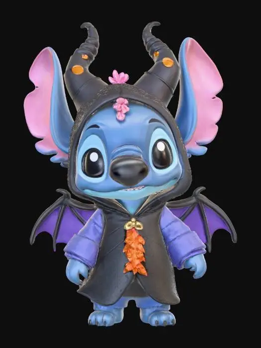 3D model for Stylized cute chibi Stitch in a costume of Maleficent ( sleeping beauty vilaint) or in a costume or Zero (nightmare before christmast dog) Halowwen themed, Stitch in halloween costume #Halloween2025#,