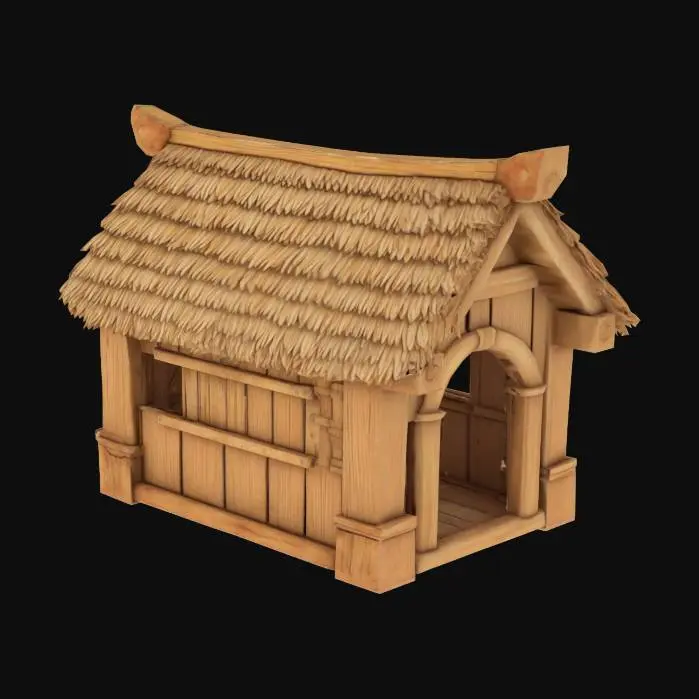 3D model for medieval and vintage chicken coop, empty. stylized texture. wodden. made of wood. empty batiment. cute and stylized