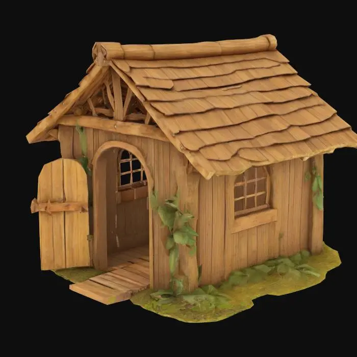 3D model for medieval and vintage chicken coop, empty. stylized texture. wodden. made of wood. empty batiment. cute and stylized