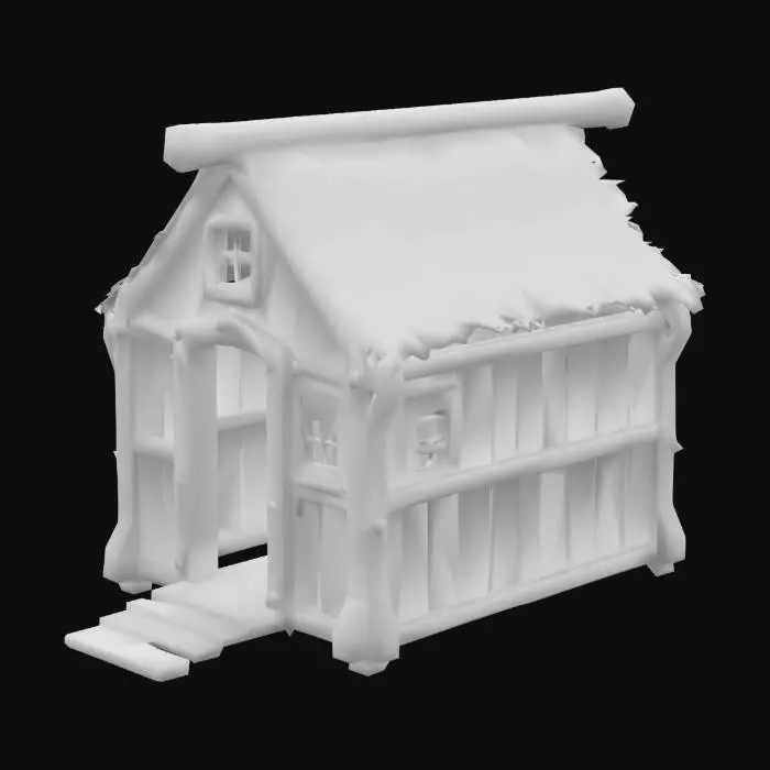 3D model for medieval and vintage chicken coop, empty. stylized texture. wodden. made of wood. empty batiment. cute and stylized