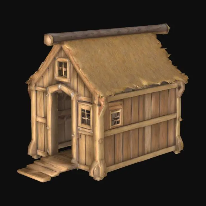 3D model for medieval and vintage chicken coop, empty. stylized texture. wodden. made of wood. empty batiment. cute and stylized