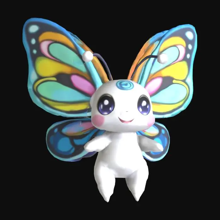 3D model for cute fakemon, spiritual butterfly, wide open wings, cute
