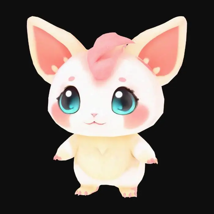 3D model for anime like pokemon, cute animal spiritual pets. fantasy, chibi baby
