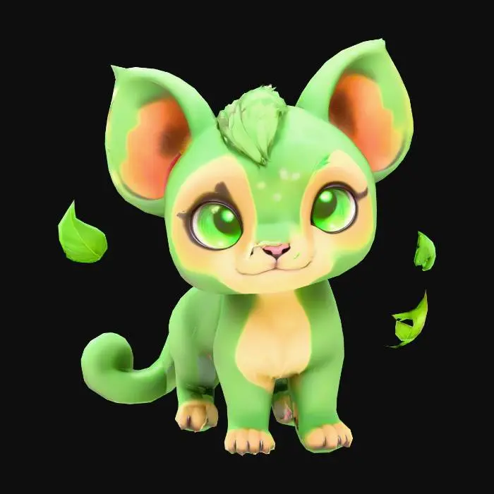 3D model for anime like pokemon, cute animal spiritual pets. fantasy, chibi baby, fantasy, elemental. baby puma