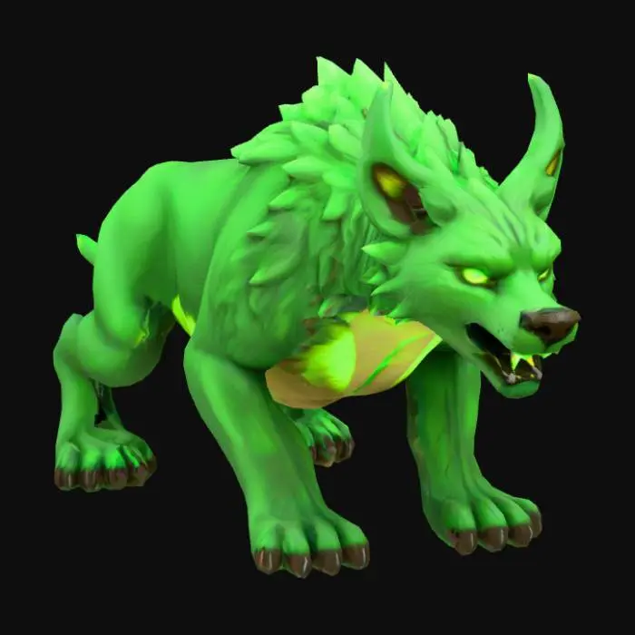 3D model for Stylized, warcreaft artstyle, Adult puma. green glowing pokemon eyes. skin made of dark wood with glowing crack