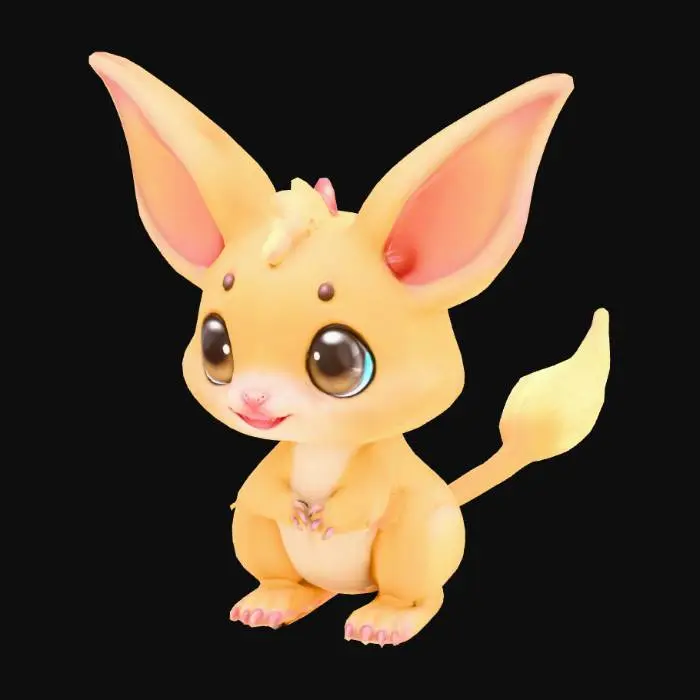 3D model for anime like pokemon, cute animal spiritual pets. fantasy, chibi baby, fantasy, elemental. jerboa kangoroo. adult
