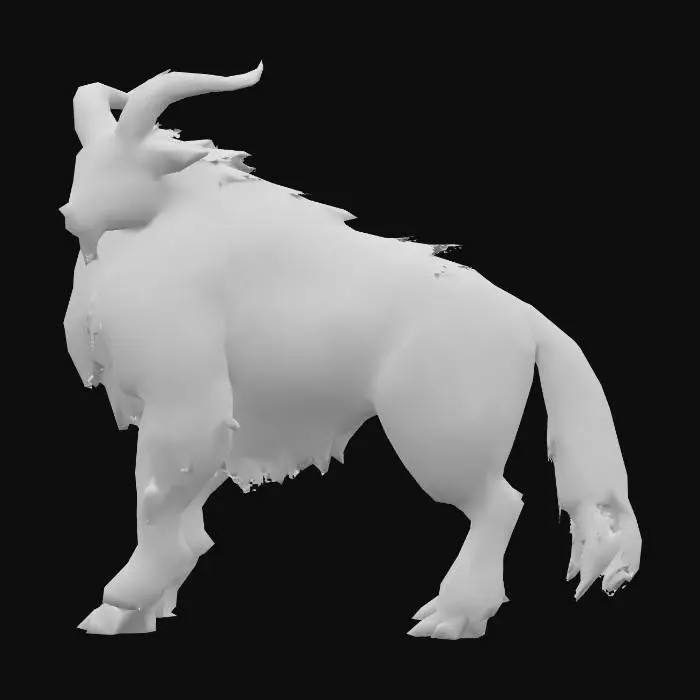 3D model for anime like pokemon, spiritual pets. fantasy,Big and muscular elemental. fire Goat, wooly goat, mature adult, Hell, demon goat, horn of fire. fire hoof fire eyes