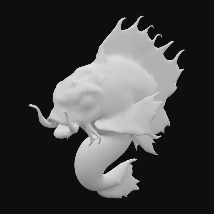 3D model for anime like pokemon, spiritual pets. fantasy,Big and muscular elemental. madness, psychic carp.

