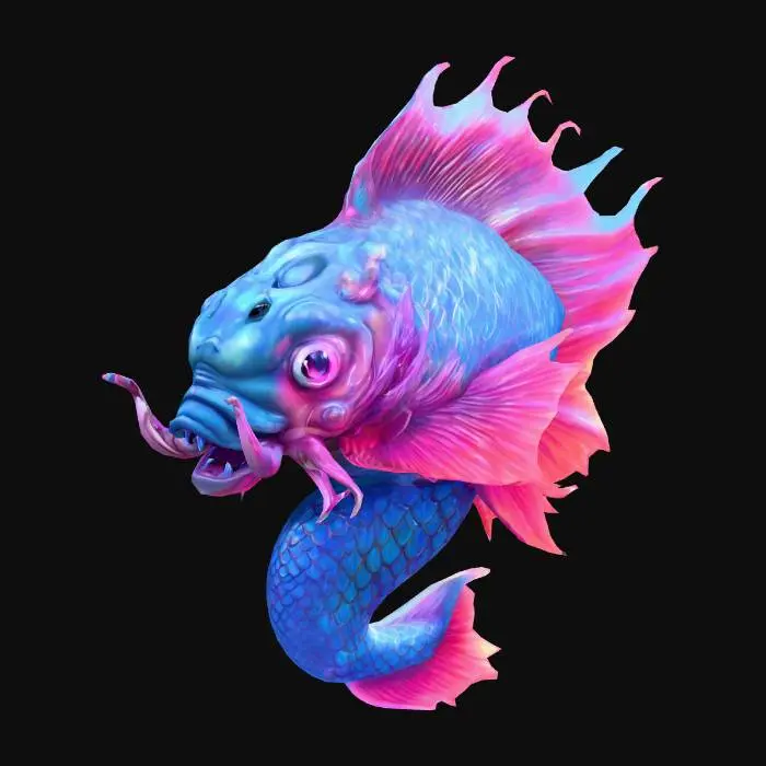 3D model for anime like pokemon, spiritual pets. fantasy,Big and muscular elemental. madness, psychic carp.
