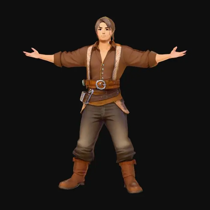3D model for Anime Costume, genshing impact, legend of neverlad, ragnarok online style. short hair. fantasy, village peasant or vendor