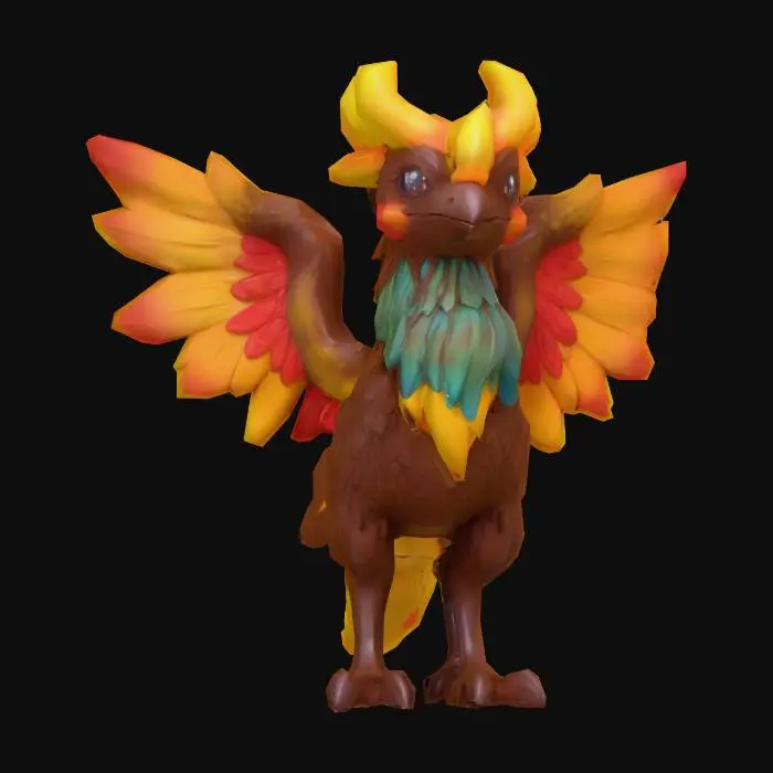 3D model for anime like pokemon, spiritual pets. fantasy,Stylized, colorfull, epic and cute Chocobo made of chocolate, Mount with saddle, made with candy. Chocolate creature. Bird mount, Chocobo, Griffin. epic