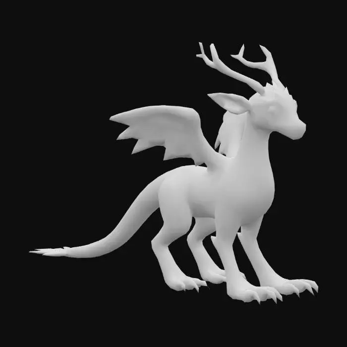 3D model for anime like pokemon, spiritual pets. fantasy,Stylized, epic and cute Peryton, mythical creature