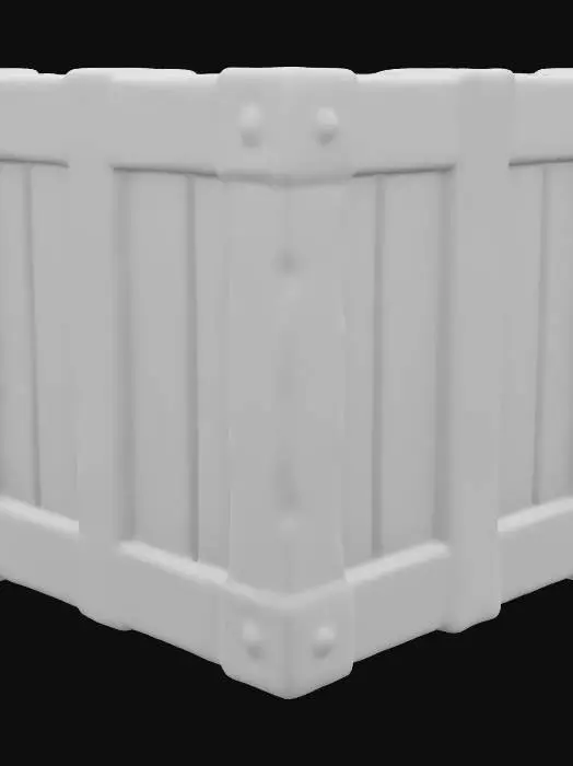 3D model for A stylized wooden crate with bold, cartoony proportions. Thick wooden planks with deep grooves and beveled edges. Slightly worn and chipped corners. Bright, hand-painted textures with metal rivets or bands on the edges. Inspired by platformer games like Crash Bandicoot. Game-ready, low-poly, and UV-mapped.