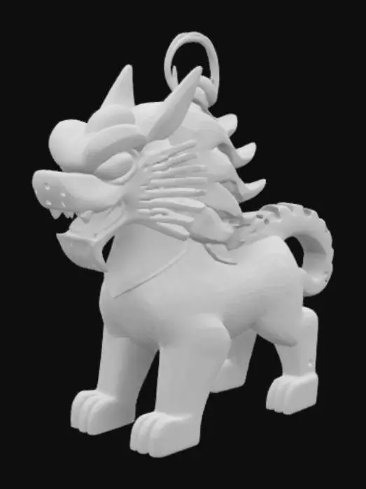 3D model for Generate a Vietnamese Qilin or Chinese Lion Dance keychain with wooden texture, smoooth, simple details