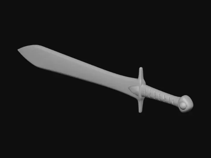 3D model for Can you make me a red sword like the foam toy jousting swords covered in loose rubber, and make it have a blue handle, with other details