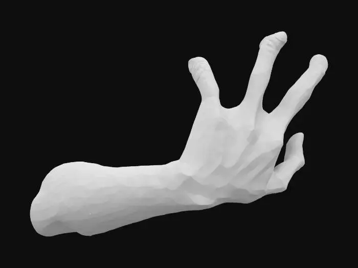 3D model for длинная правая рука мальчика 12 лет со светлым цветом кожи, 5 пальцами, короткими ногтями