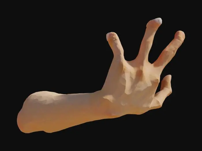 3D model for длинная правая рука мальчика 12 лет со светлым цветом кожи, 5 пальцами, короткими ногтями
