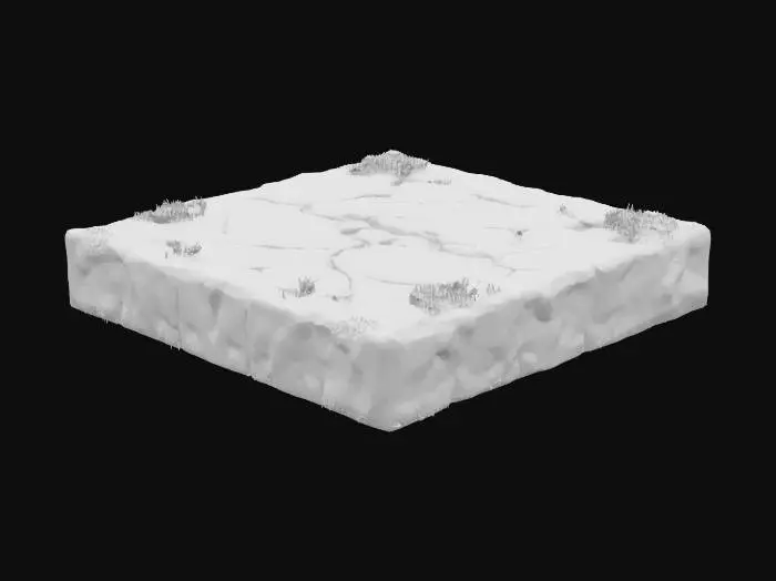 3D model for Generate a realistic 3D ground object. The ground should be flat and slightly uneven, resembling natural terrain. It should have a detailed texture with small bumps, cracks, and realistic dirt patterns. Optionally, add some scattered grass patches and subtle elevation changes to make it more natural. The object should be optimized for use in 3D environments such as gaming or simulation., Stylized, Fantasy, Highly Detailed, Ceramic