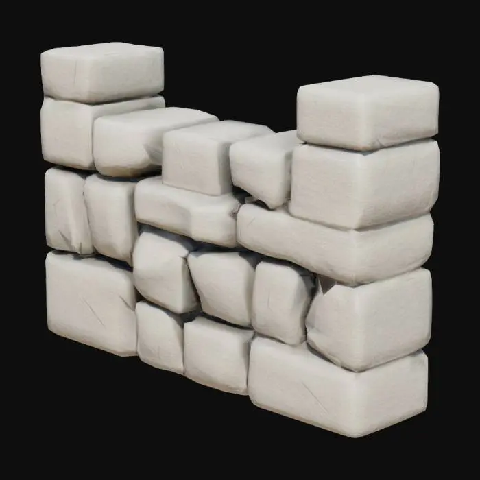 3D model for lowpoly, stone fence, geometrical shapes, game style, sharp edges,, Animal Crossing, Stone, Polished