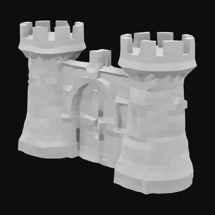 3D model for Stone gatehouse, castle wall, low poly, old, aged, gothic, clean mesh, League of Legends, Steampunk, Fantasy, Ultra Realistic, high quality, clash of clans, World of Warcraft, Game Assets,