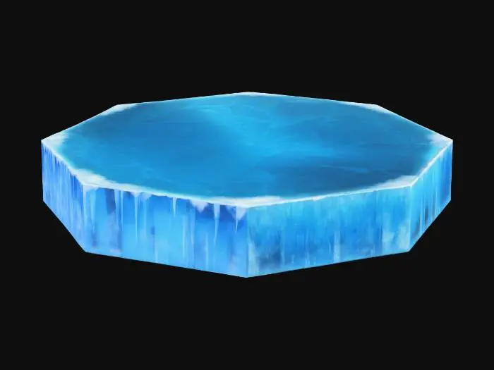 3D model for A hexagonal ice platform from Crash Bash, glossy blue ice surface with sharp edges, frozen arctic platform, crystalline ice texture, light blue and white colors, video game asset, clean geometry, flat top surface