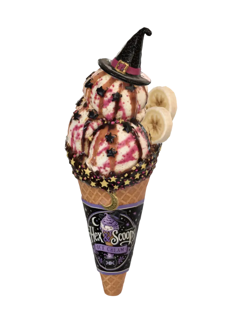 Witch Hat Ice Cream Cone 3D model, vytvořený pomocí AI