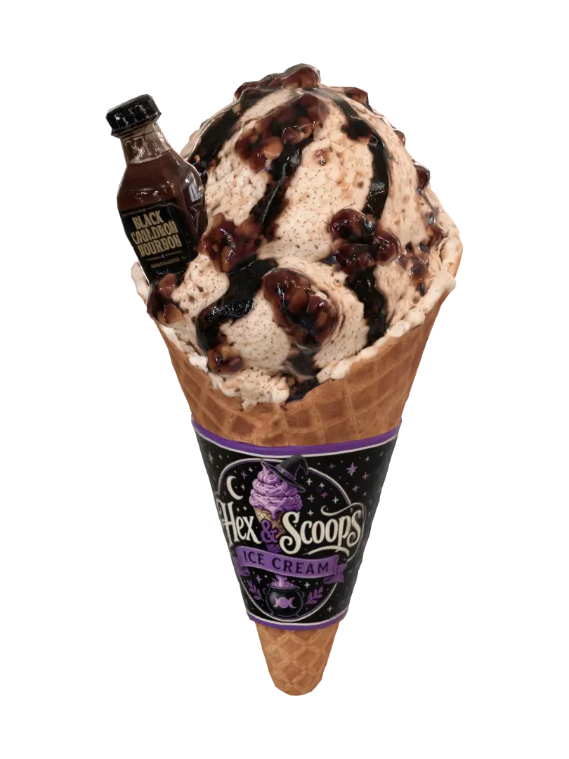 Black Cauldron Bourbon Swirl Cone - Ice Cream 3D model, vytvořený pomocí AI