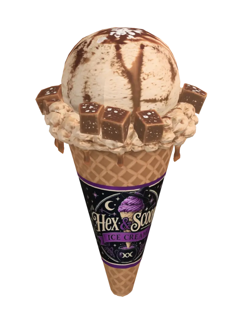 Spellbound Caramel Cone - Ice Cream 3D model, vytvořený pomocí AI