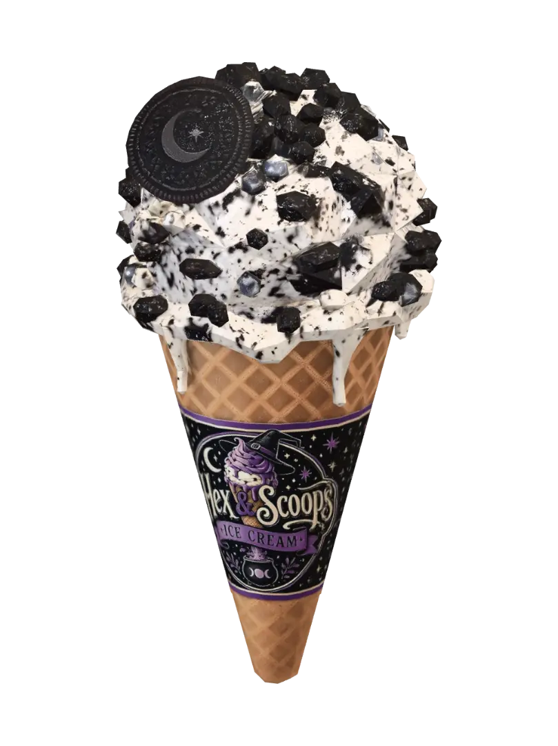 Hex & Scoops Oreo Galaxy Cone - Ice Cream 3D model, vytvořený pomocí AI