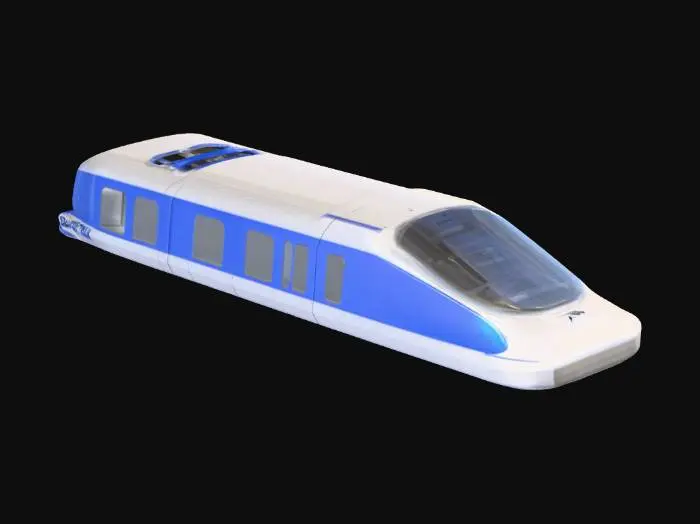 3D model for Design a small, easy-to-3D-print standalone maglev train model for FDM printing. This is a wheel-less magnetic levitation train. Do NOT include wheels, axles, bogies, or any track or rail. The underside must be smooth and slightly shaped, not flat like a normal train, to suggest magnetic levitation. The train should have a rounded aerodynamic nose, a continuous enclosed body, and subtle side skirts. Use bold, visible details only: large window shapes, simple panel lines, and intake-like accents. Avoid tiny details. One solid piece, thick walls, no thin parts. No supports, no overhangs above 45°. Length 6–8 cm. Futuristic, clean, and clearly recognizable as a maglev train.