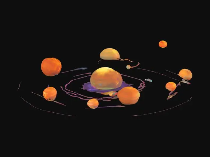 3D model for 3d holographic alien solar system map. It should look like it is on an orrery but there should be no connecting parts, just the sun and planets