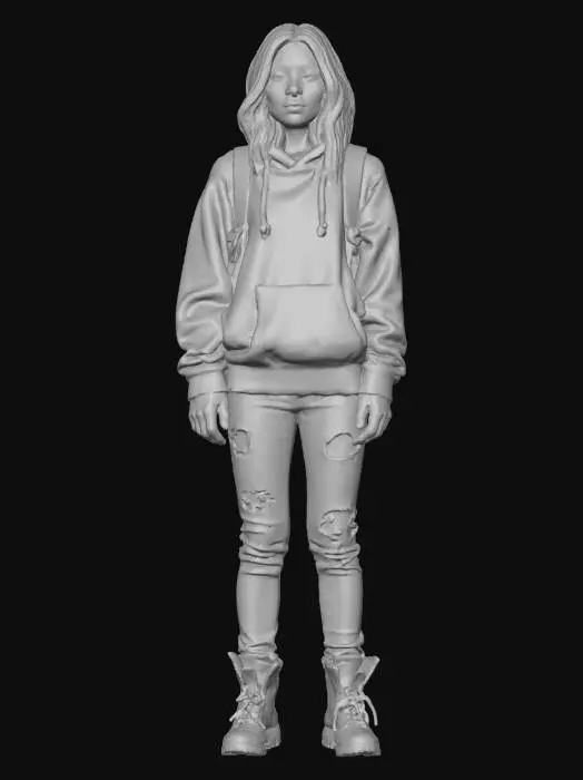 3D model for Post apocalyptic ultra realistic female young survivor in jeans