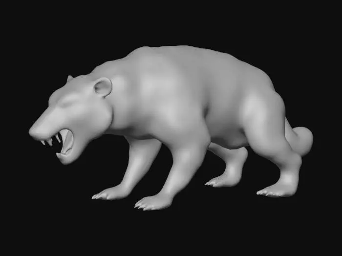3D model for Realistic 3D model of a honey badger in an aggressive attack stance. Mouth open, showing sharp teeth in a snarl. Body low, muscles tense, with front paws extended and claws ready to strike. Coarse black fur with a grayish-white stripe. Eyes intense, focused, and fierce. High-detail textures with visible fur and skin roughness for realism
