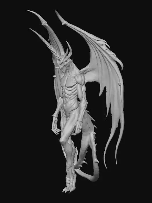 3D model for humanoid unicorn, demonic shaped, four long demon tails