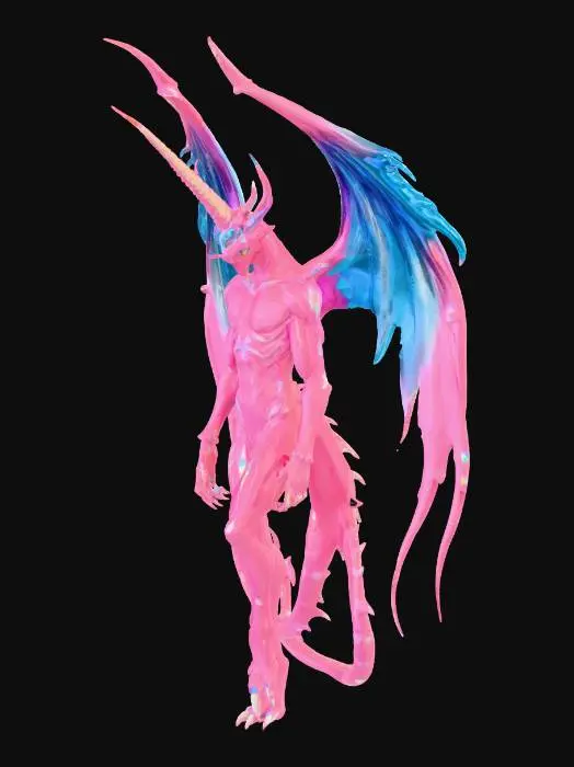 3D model for humanoid unicorn, demonic shaped, four long demon tails